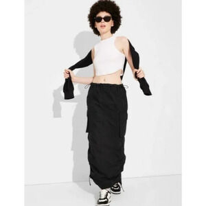Wild Fable Women's Mid-Rise Parachute Maxi Skirt Black Size S Cargo NWT